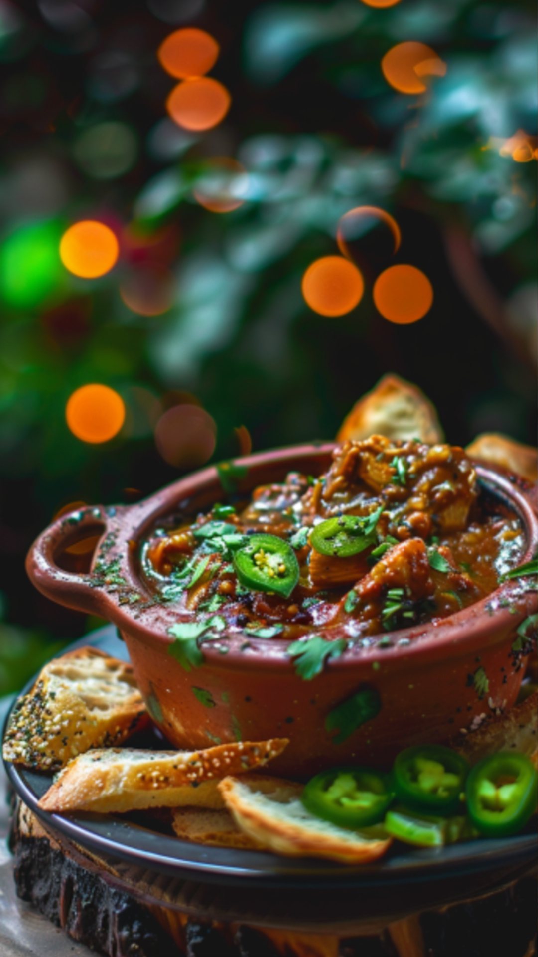 Coq au Mole mit frischen Kräutern garniert.