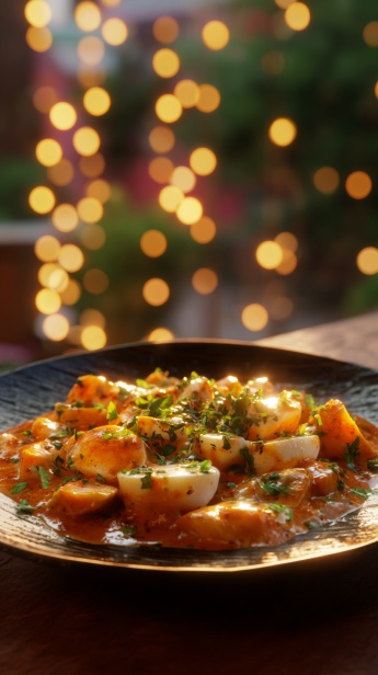 Cremige gelbe Kartoffelsauce Salsa a la Huancaina mit Kartoffelscheiben und Oliven.