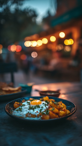 Servierte Salsa a la Huancaina mit Kartoffeln und Oliven, Nahaufnahme. 