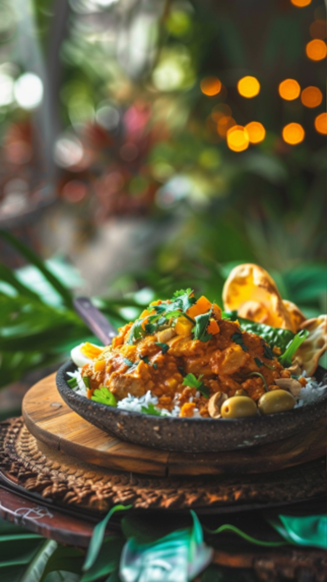 Aji de Galina mit frischen Kräutern garniert.