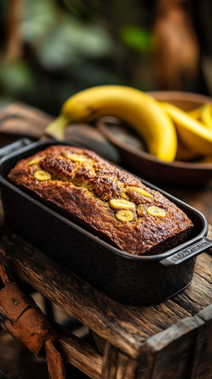 Bananenbrot frisch gebacken Leckeres Bananenbrot in einer Backform