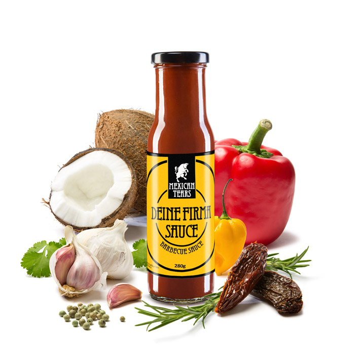 Deine Zutaten in deiner BBQ Sauce auf weißem Hintergrund als Firmengeschenk