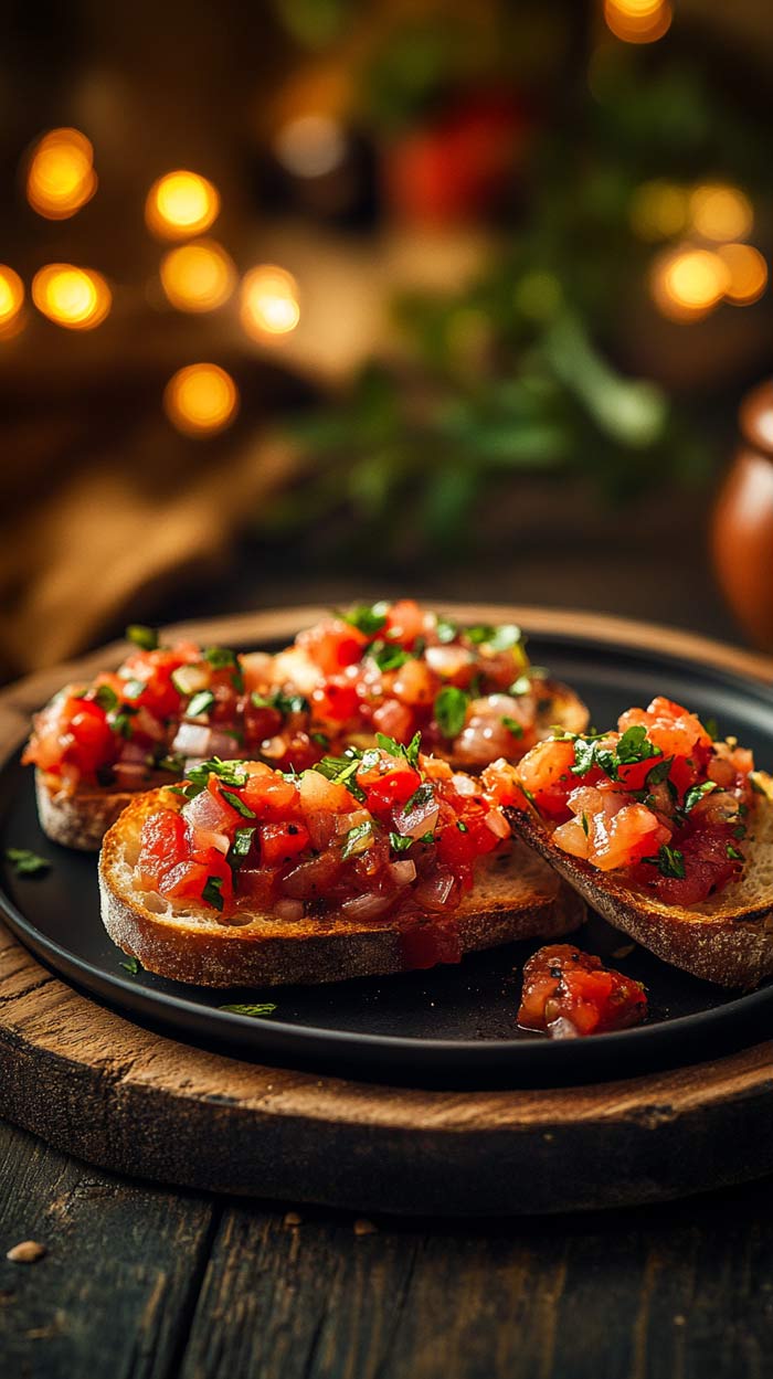 Bruschetta serviert Frische Bruschetta auf knusprigem Brot.