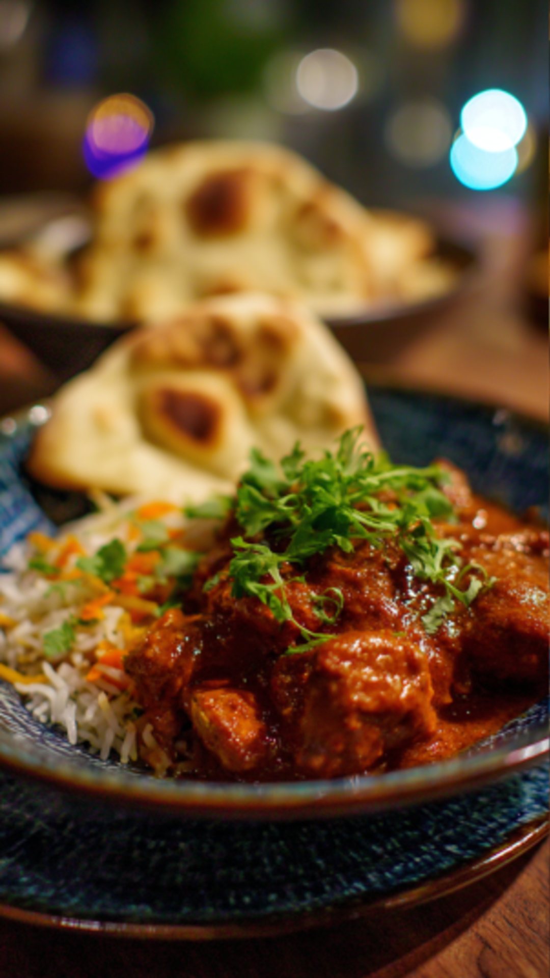 Butter Chicken mit frischem Koriander garniert.