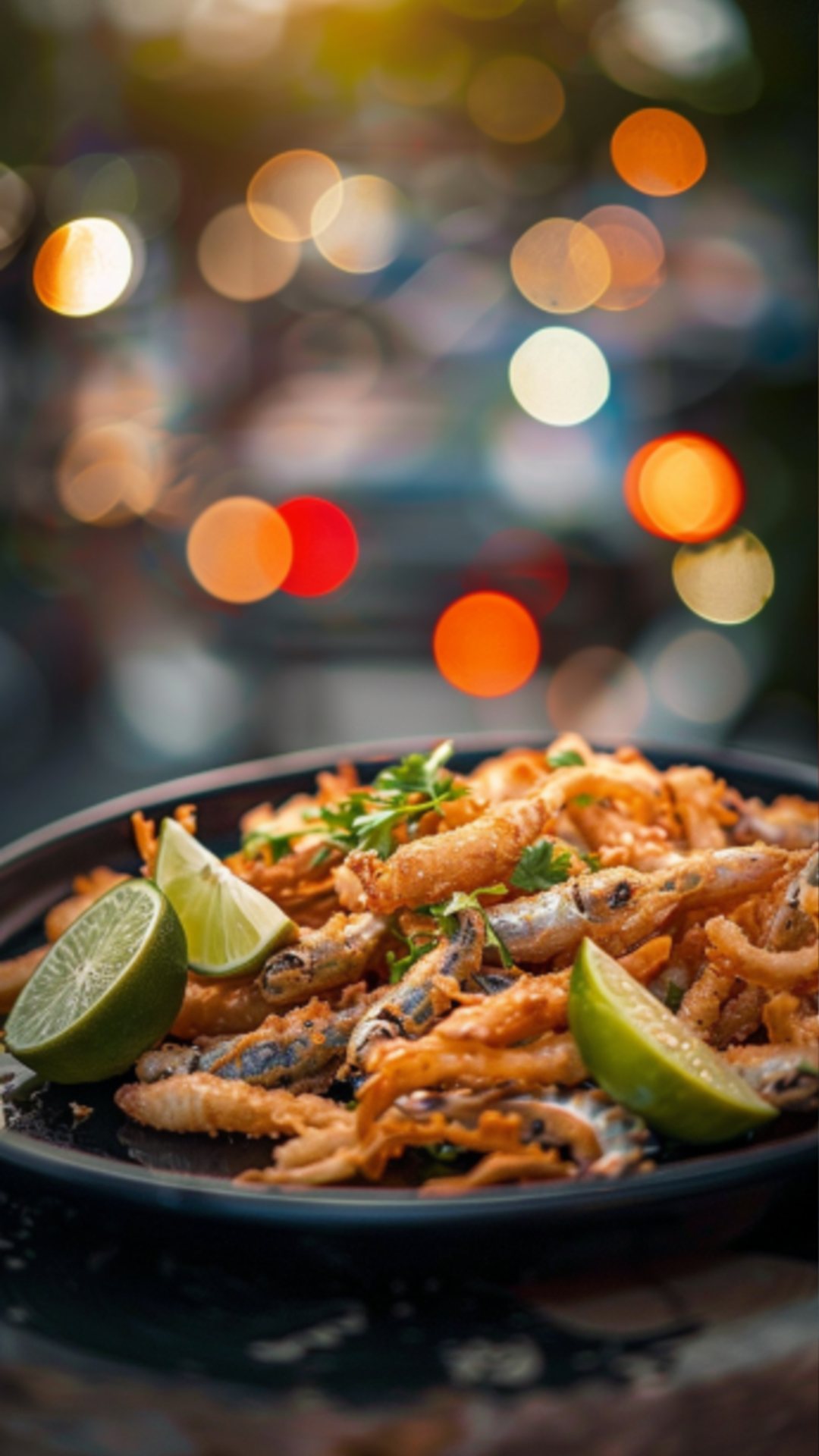 Charales Fritos mit Koriander und Tomaten auf einem Teller.