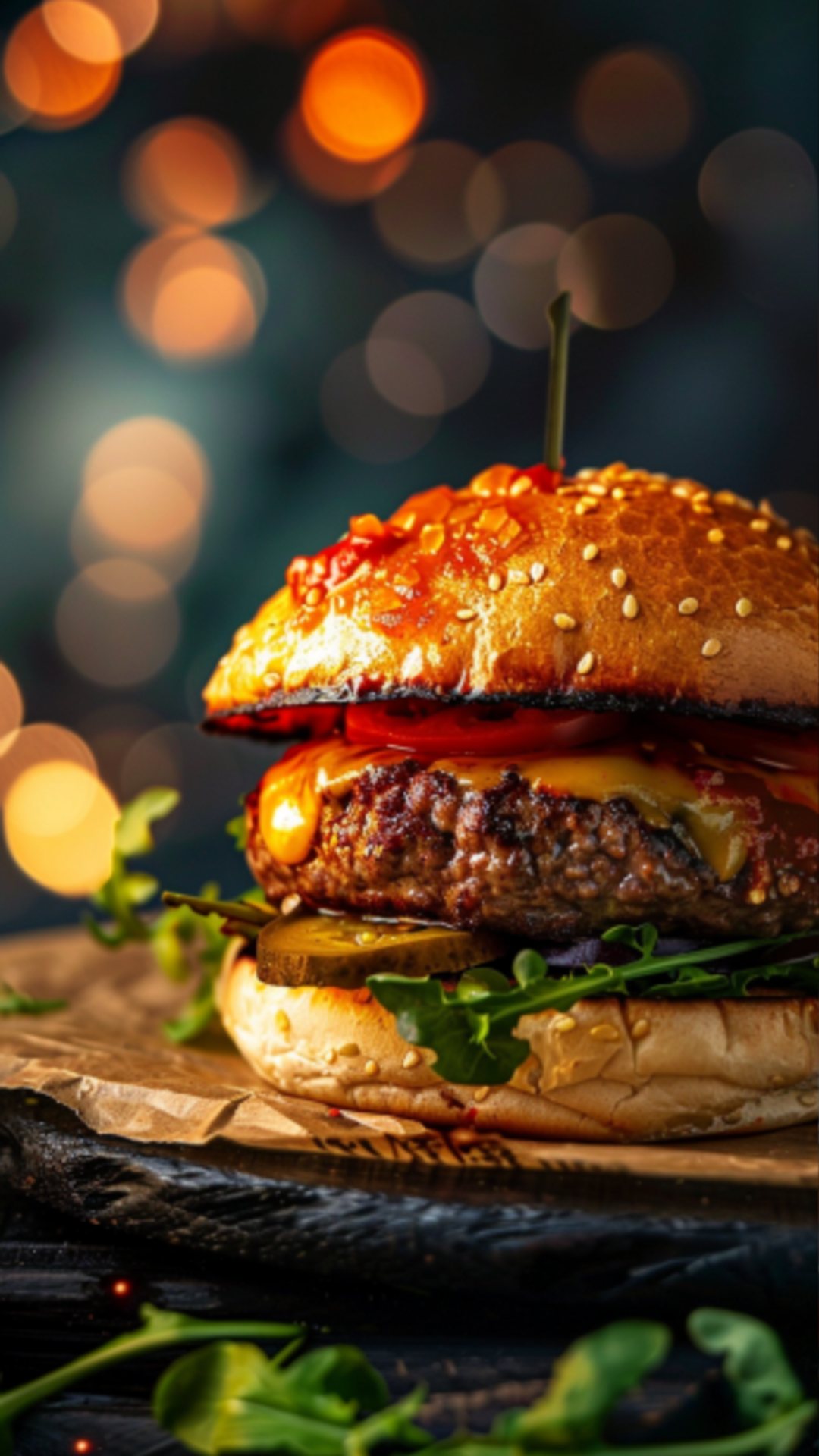Chili Cheese Hamburger mit frischen Zutaten.