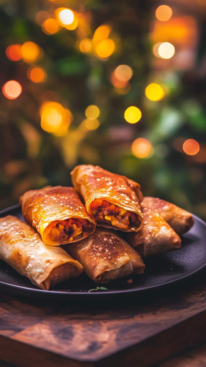 Knusprige Chimichangas Knusprige Chimichangas gefüllt mit Gemüse und Hähnchen.