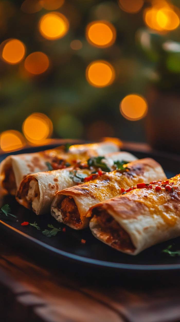 Chimichangas serviert Frisch frittierte Chimichangas auf einem Teller.