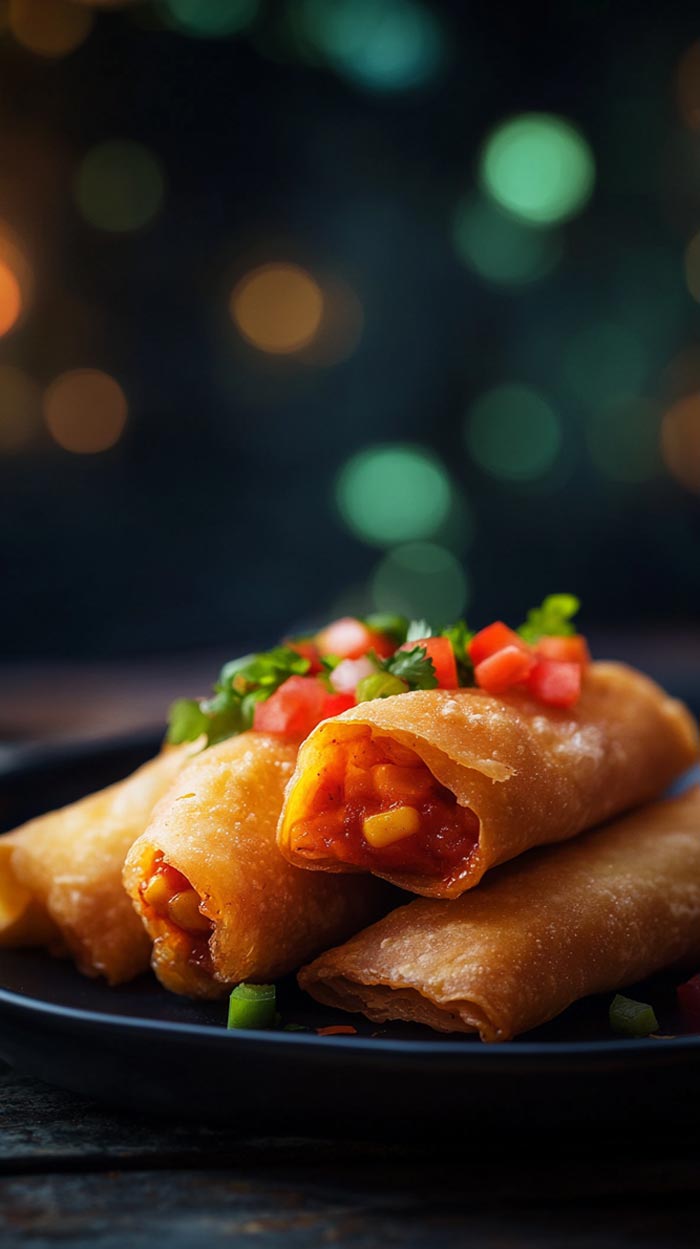 Chimichangas serviert Frisch frittierte Chimichangas auf einem Teller.