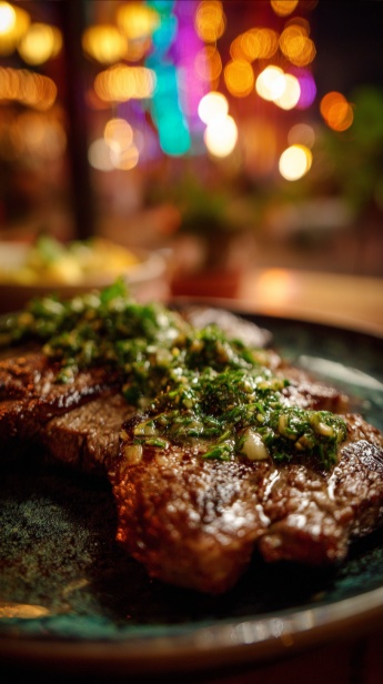 Gegrilltes Steak mit frischem Chimichurri