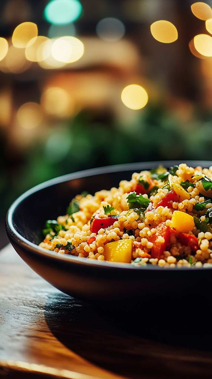 Couscous-Salat Frischer Couscous-Salat, serviert mit Gemüse.