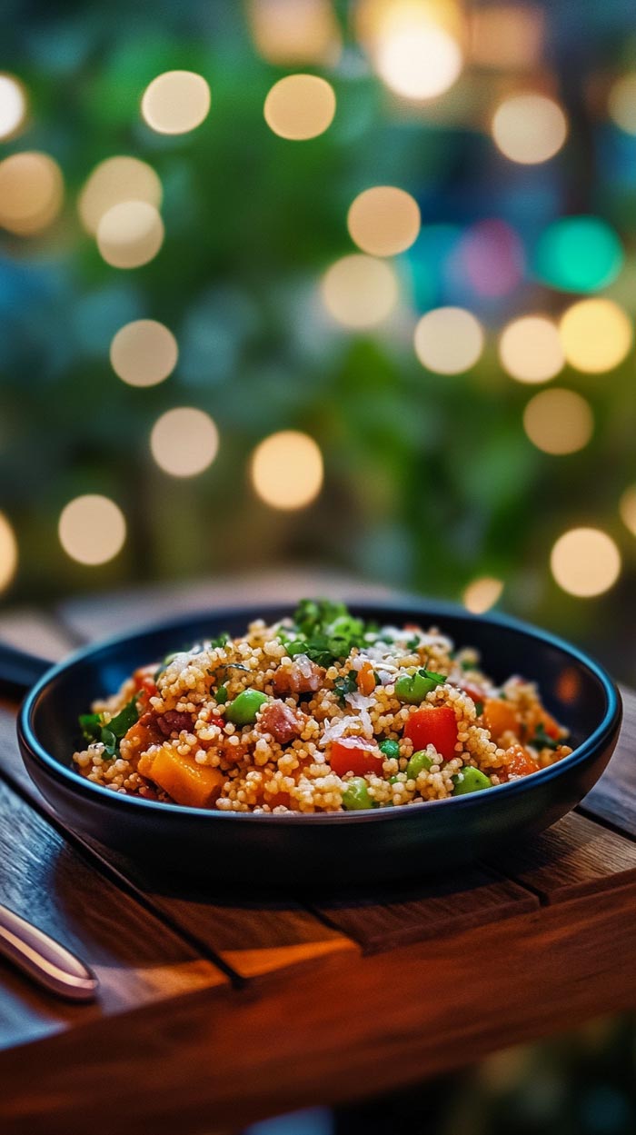 Couscous-Salat Nahaufnahme Nahaufnahme von Couscous-Salat.