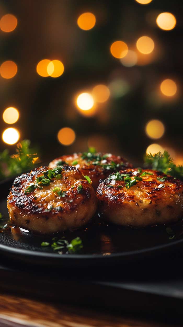 Crab Cakes mit Kräutern Frische Crab Cakes, serviert auf einem Teller.