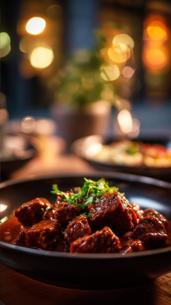 Gulasch köchelt im Topf