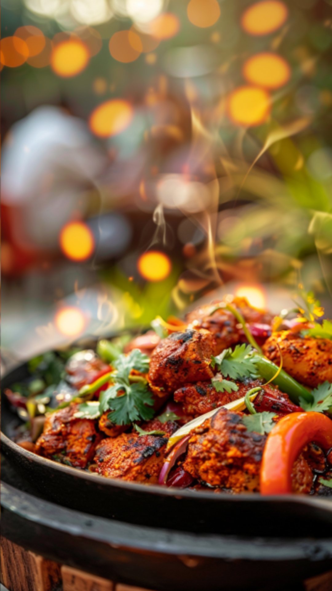 Hinduistische Gewürze auf einem Tisch mit frischen Kräutern.