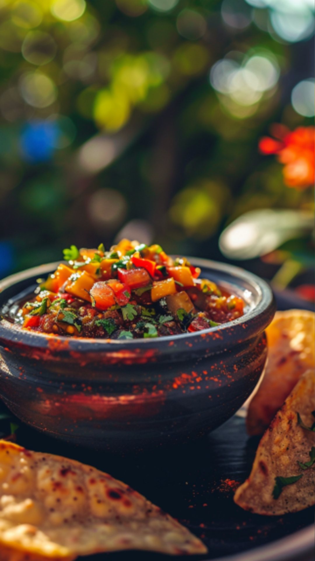Indisches Chutney mit frischen Kräutern garniert.