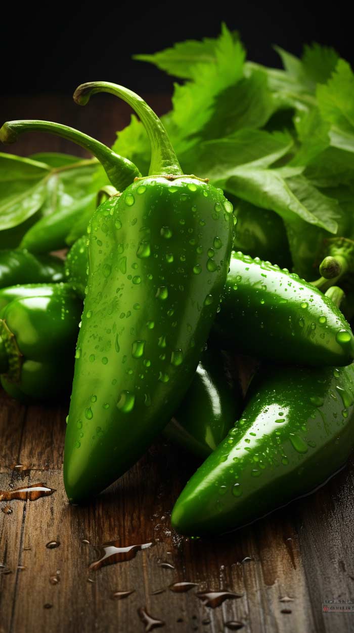 Jalapeno Chilis frisch von der Ernte gewaschen auf einem dunklen Holztisch