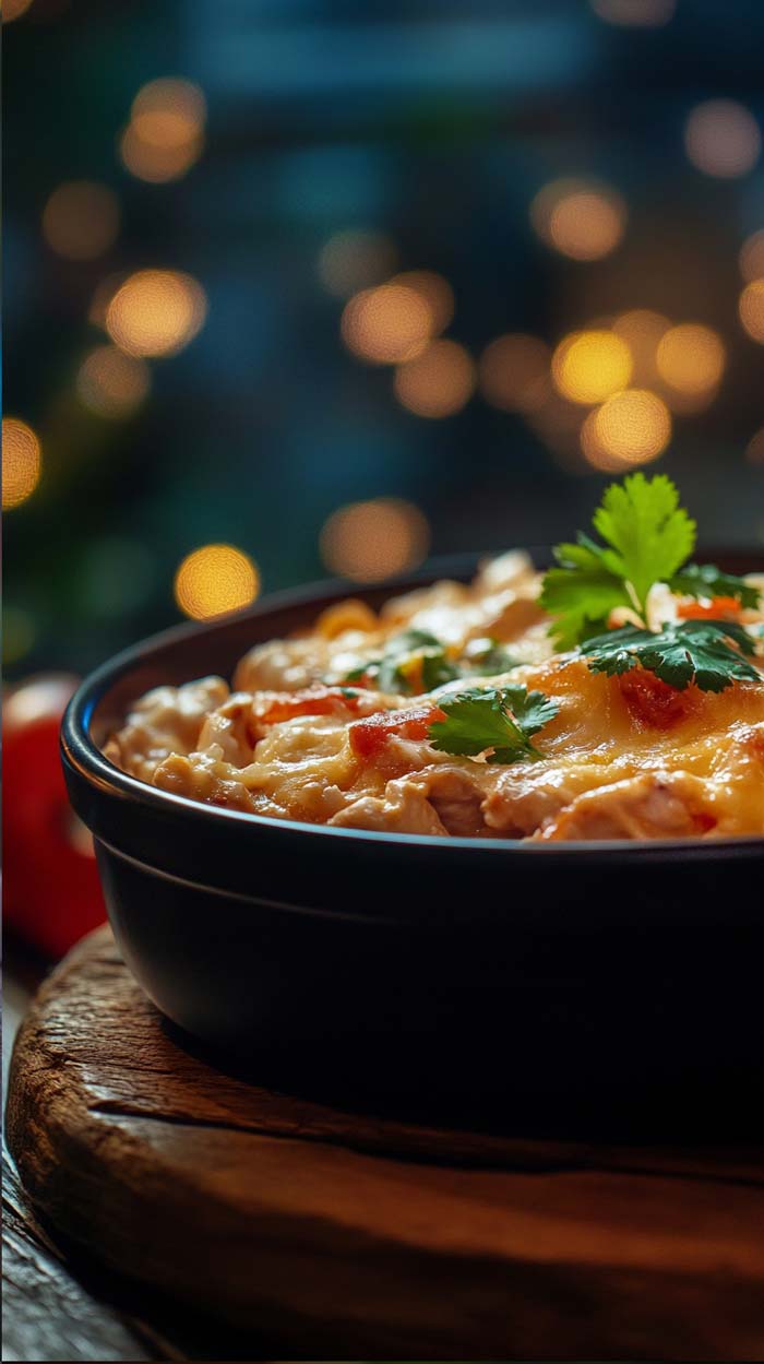 King Ranch Chicken serviert King Ranch Chicken serviert in einer Schale