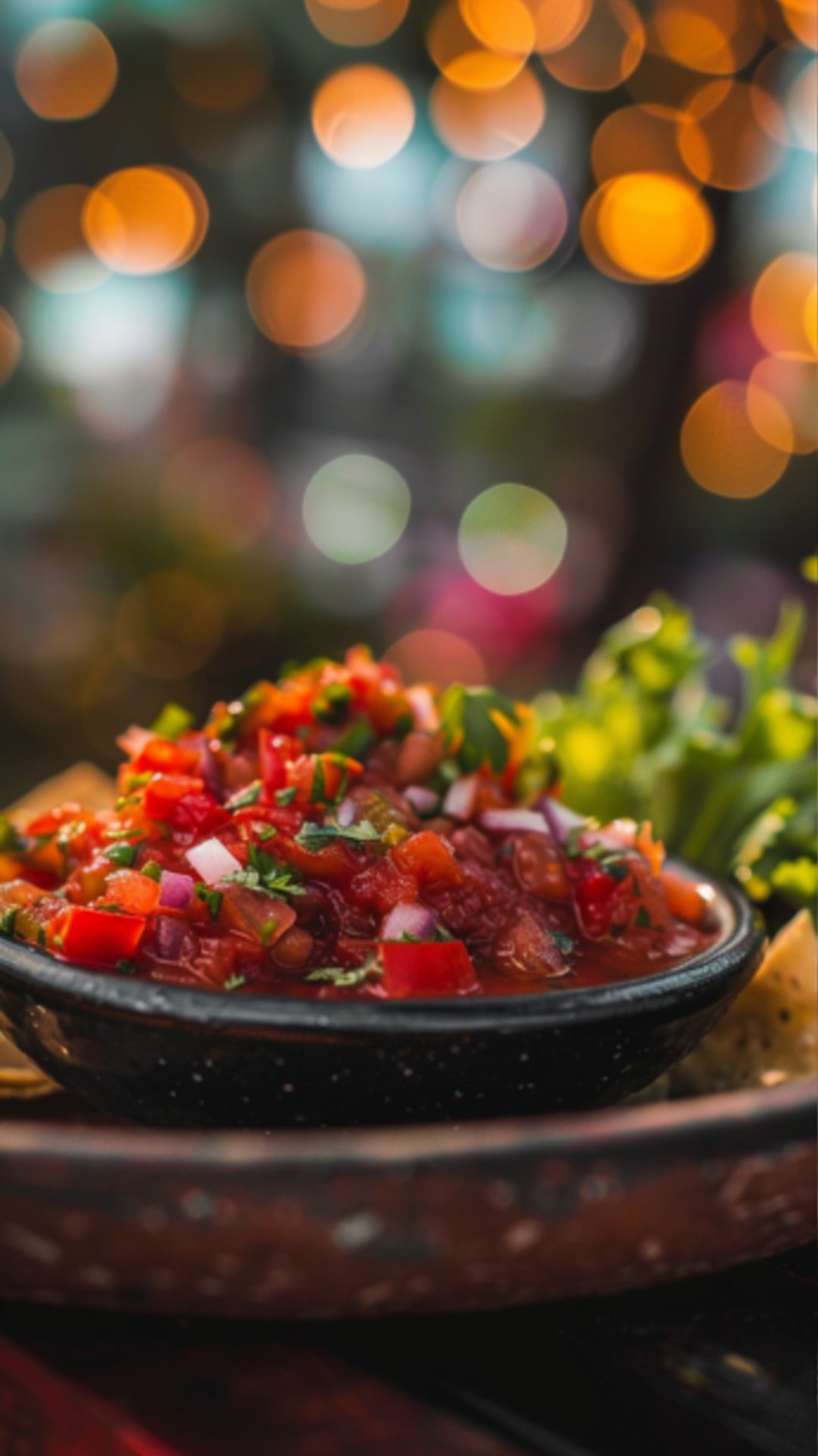 Red Salsa mit frischen Kräutern garniert.