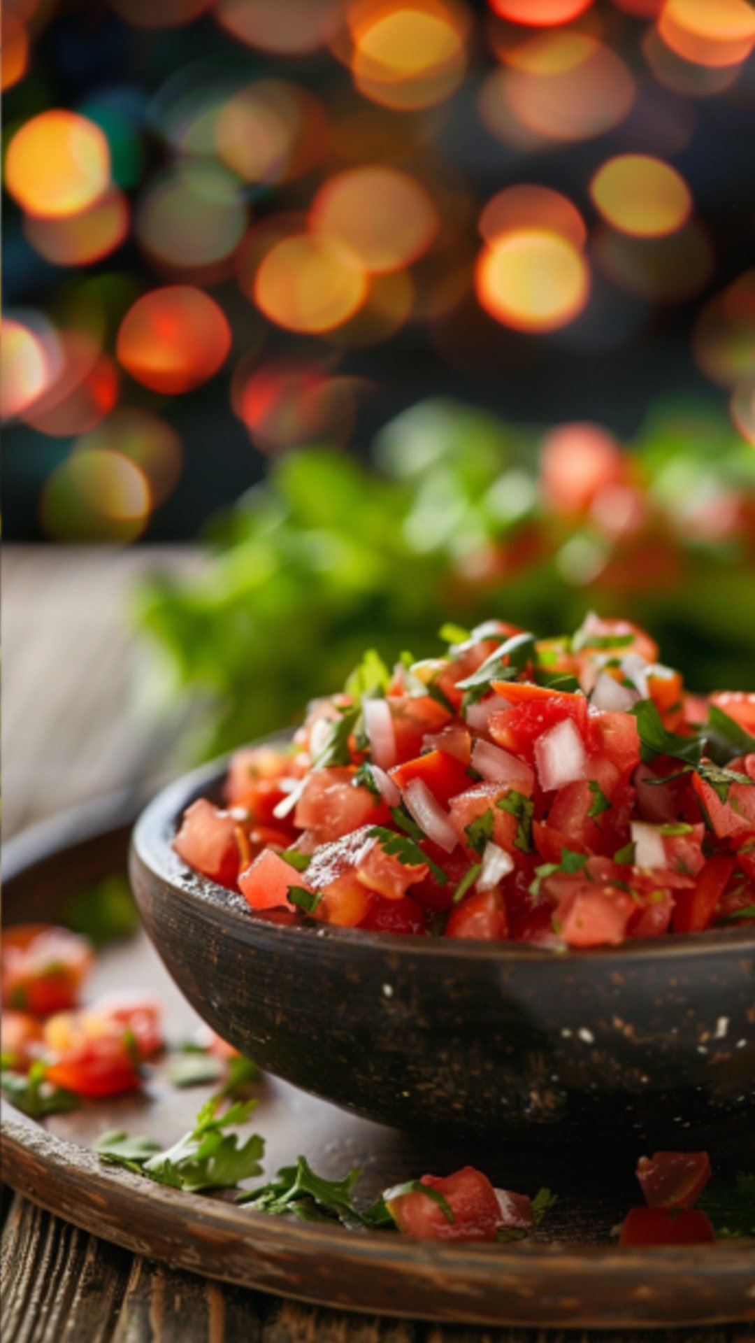 Red Salsa mit Koriander und Tomaten auf einem Teller.