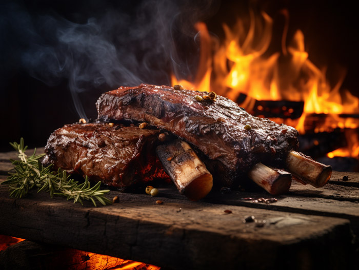 Rippchen am Feuer Rippchen mit Louisiana Rib Sauce auf Feuerstelle
