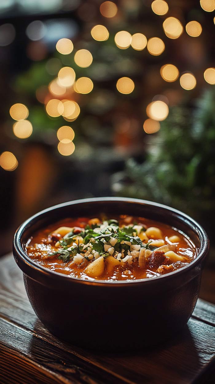 Sopa de Lima mit frischen Kräutern Traditionelle mexikanische Sopa de Lima, serviert mit frischen Kräutern und Limettenscheiben.
