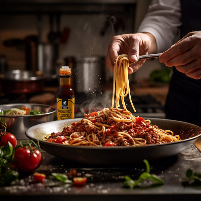 Spaghetti Bolognese mit Chilisauce