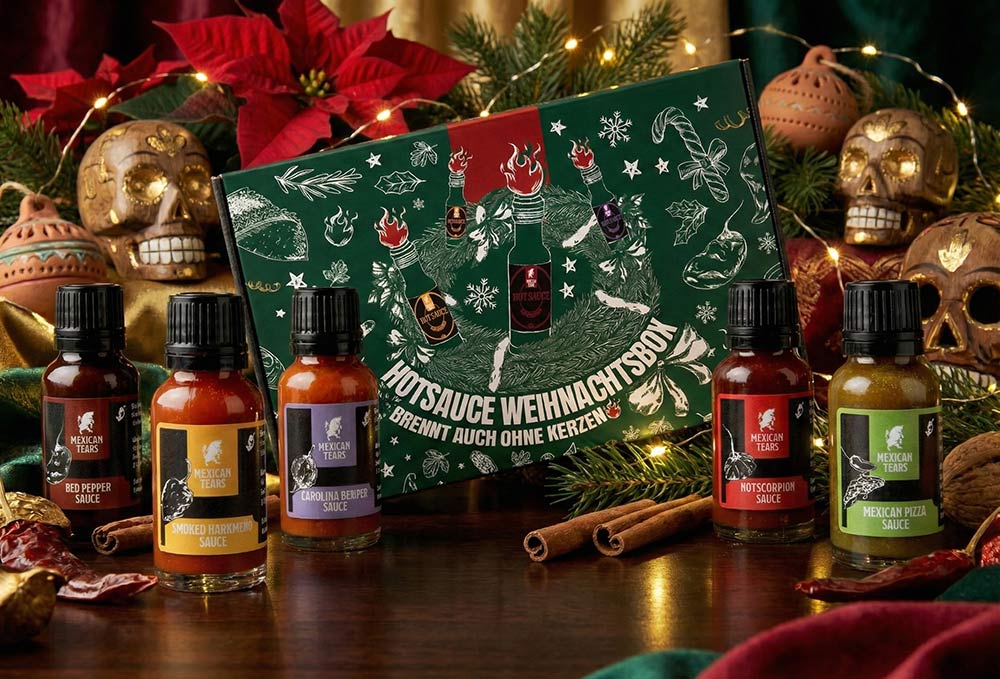 Hot Sauce Weihnachtsbox - Brennt auch ohne Kerzen in schönem weihnachtlich mexikanischem Ambiente