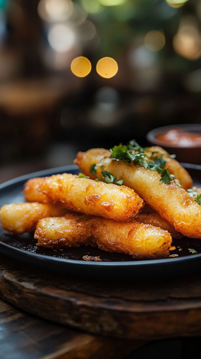 Knuspriges Yuca Frita Knuspriges Yuca Frita auf einem Teller